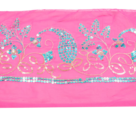 Sushila Vintage Pink Saree Border Sequins Work Craft Sewing Trim Lace Ribbon