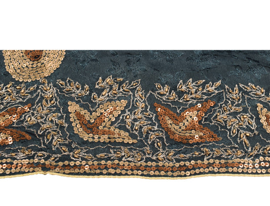 Sushila Vintage Gray Saree Border Sequins Embellish Craft Sewing Trim Silk Lace