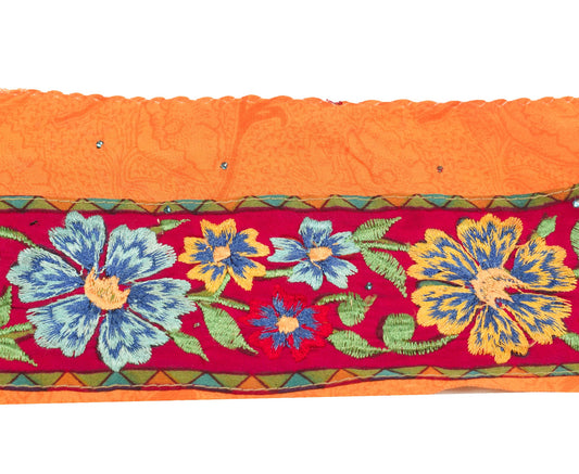 Sushila Vintage Magenta Saree Border Crepe Embroidered Craft Sewing Trim Ribbon