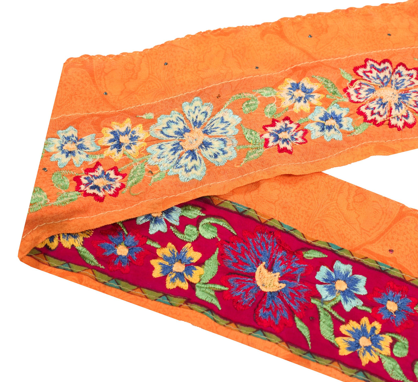 Sushila Vintage Magenta Saree Border Crepe Embroidered Craft Sewing Trim Ribbon