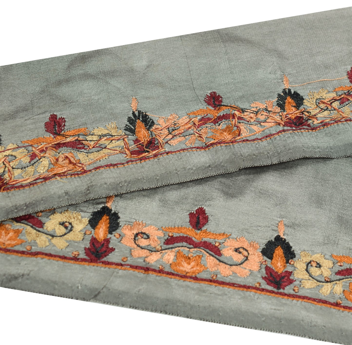 Sushila Vintage Gray Silk Saree Border Craft Sewing Trim Hand Work Lace Ribbon