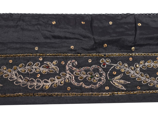 Sushila Vintage Black Saree Border Indian Craft Sewing Trim Hand Beaded Ribbon