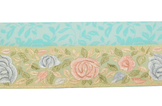 Sushila Vintage Green Saree Border Indian Embroidered Craft Sewing Trim Lace