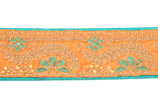 Sushila Vintage Orange Saree Border Embroidered Craft Sewing Trim Lace Ribbon