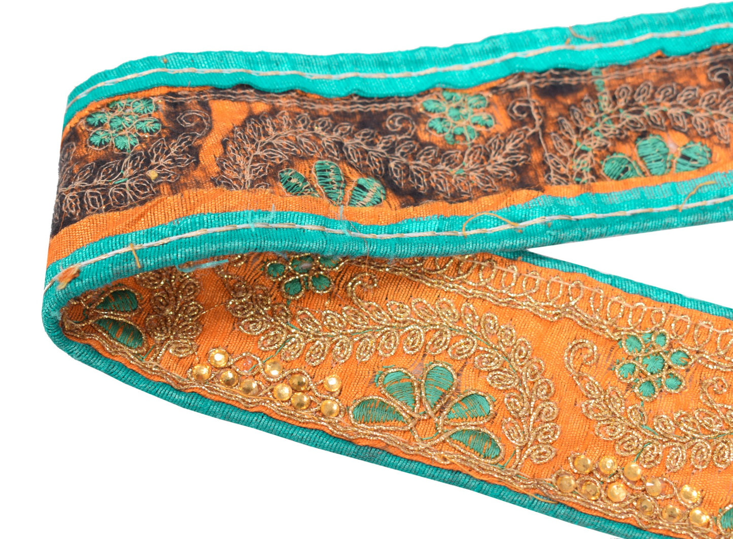 Sushila Vintage Orange Saree Border Embroidered Craft Sewing Trim Lace Ribbon