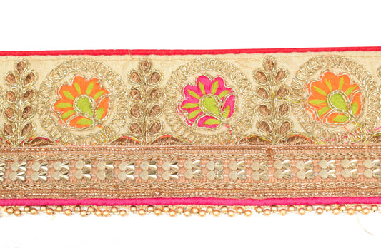 Sushila Vintage Saree Border Cream Art Silk Craft Sewing Trim Embroidered Ribbon