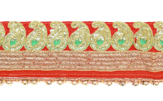 Sushila Vintage Red Saree Border Silk Indian Craft Sewing Trim Patch Work Lace