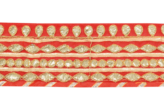 Sushila Vintage Red Saree Border Art Silk Craft Sewing Trim Gotta Patti Lace