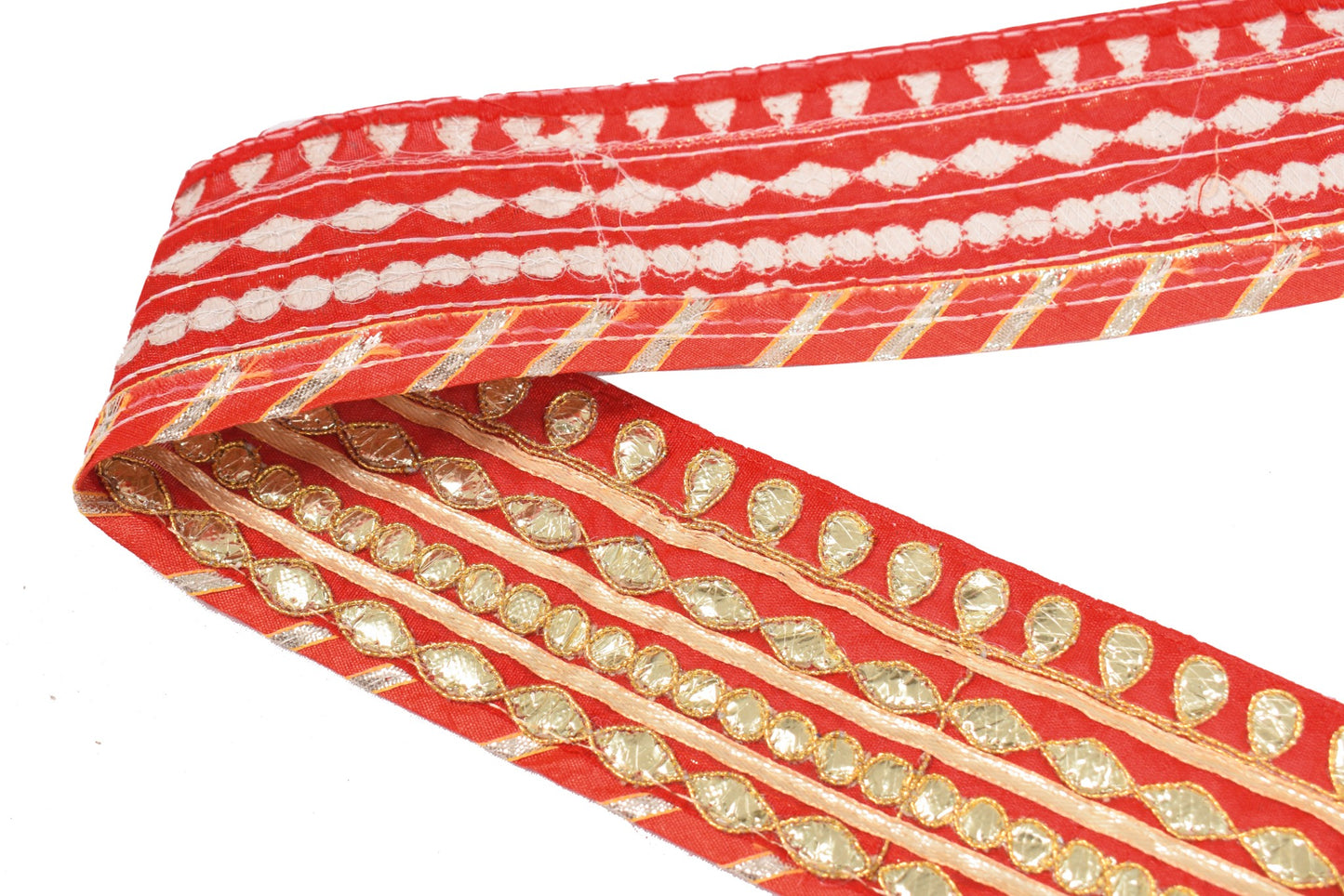 Sushila Vintage Red Saree Border Art Silk Craft Sewing Trim Gotta Patti Lace