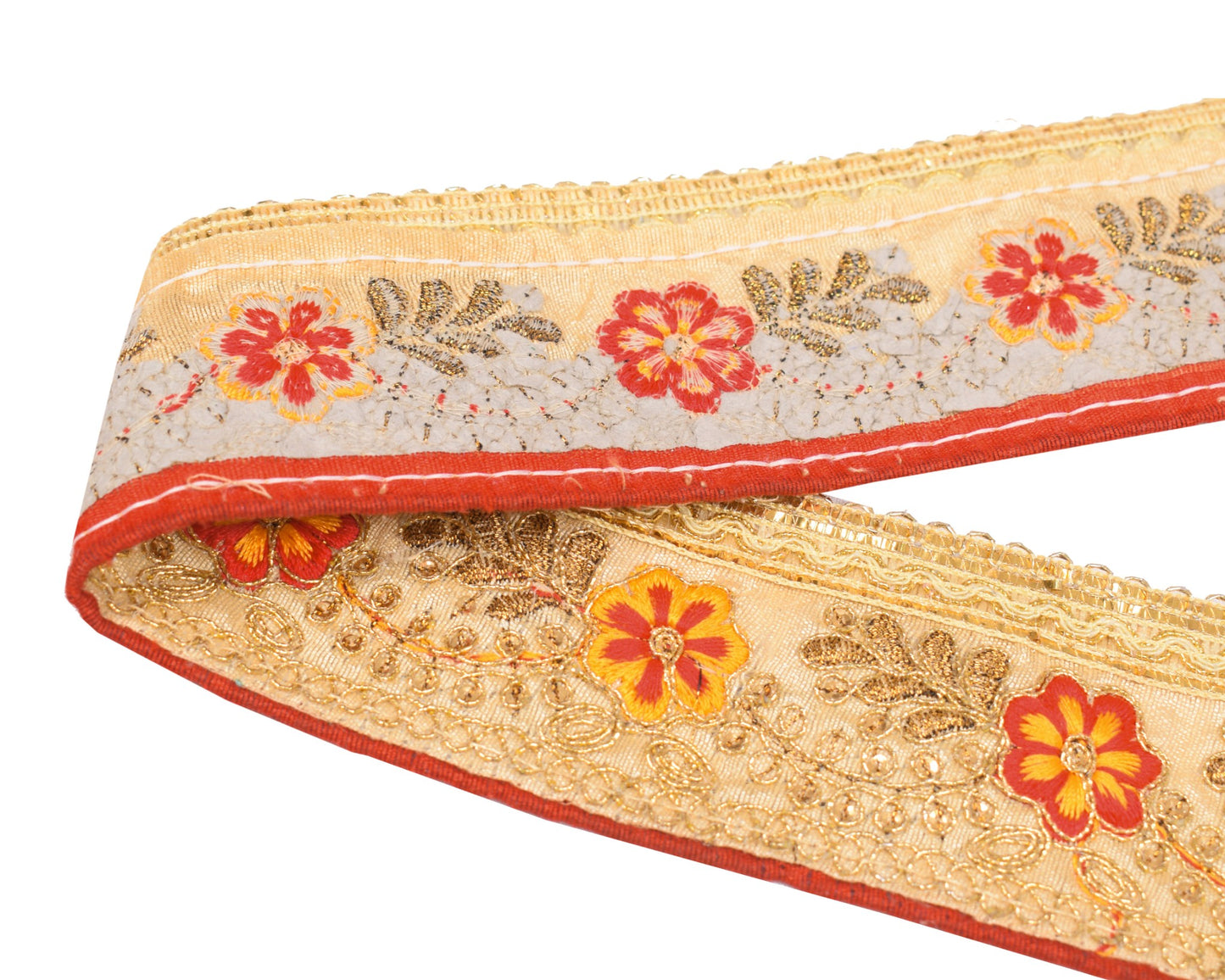 Sushila Vintage Saree Border Cream Embroidered Craft Sewing Trim Lace Ribbon