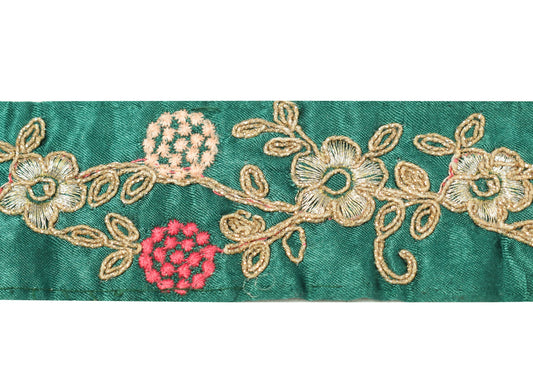 Sushila Vintage Bottle Green Saree Border Craft Sewing Trim Embroidered Ribbon