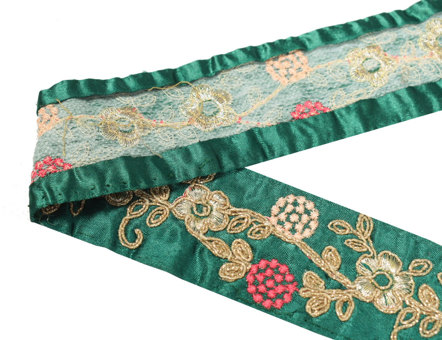 Sushila Vintage Bottle Green Saree Border Craft Sewing Trim Embroidered Ribbon