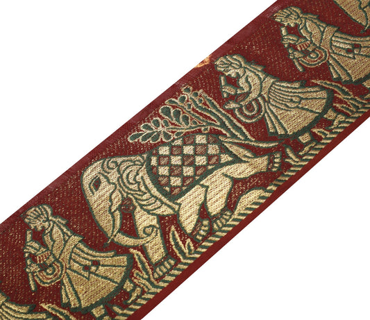 Sushila Vintage Maroon Saree Border Craft Sewing Trim Figure Woven Lace Ribbon