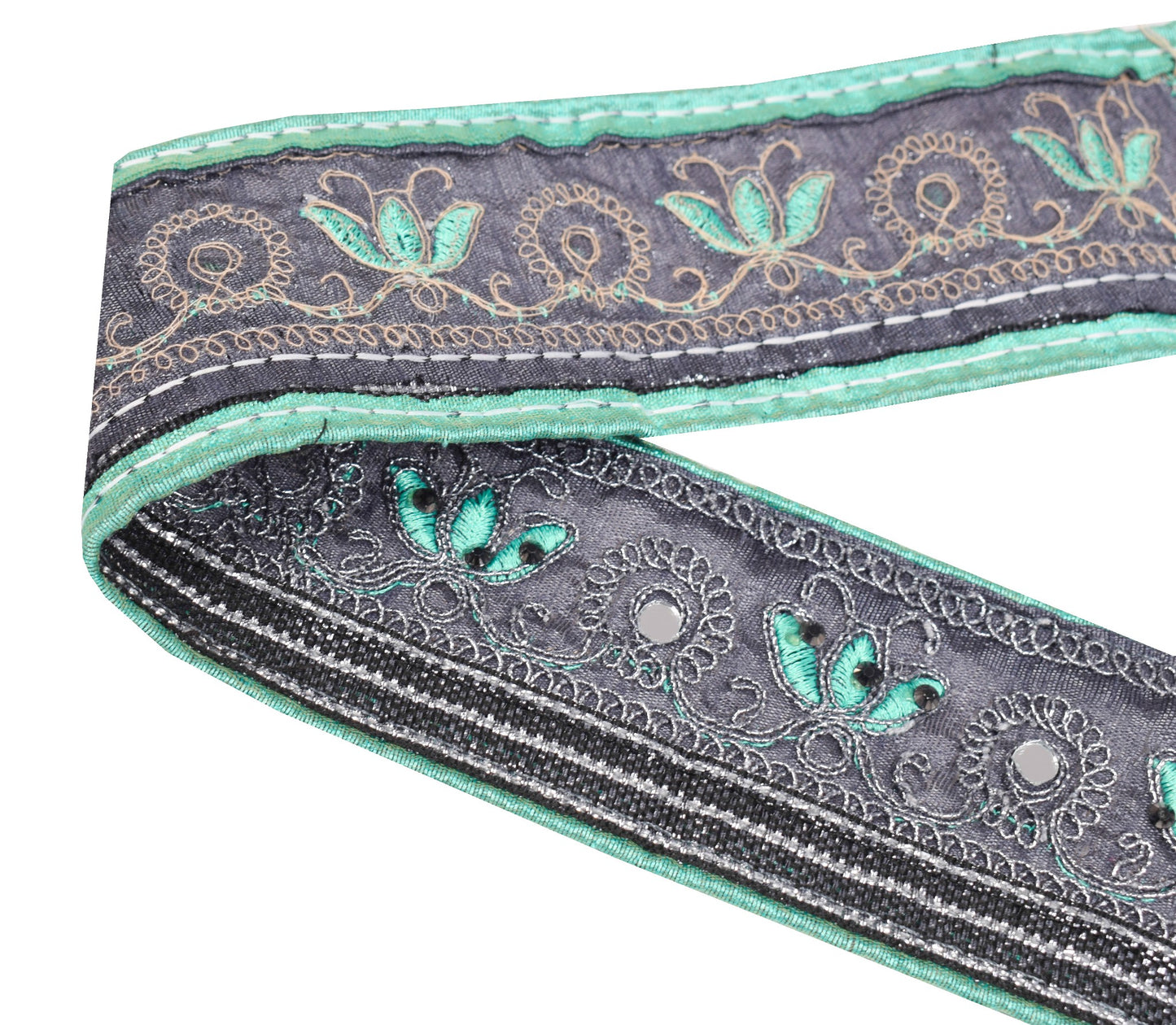 Sushila Vintage Gray Saree Border Indian Craft Sewing Trim Embroidered Ribbon