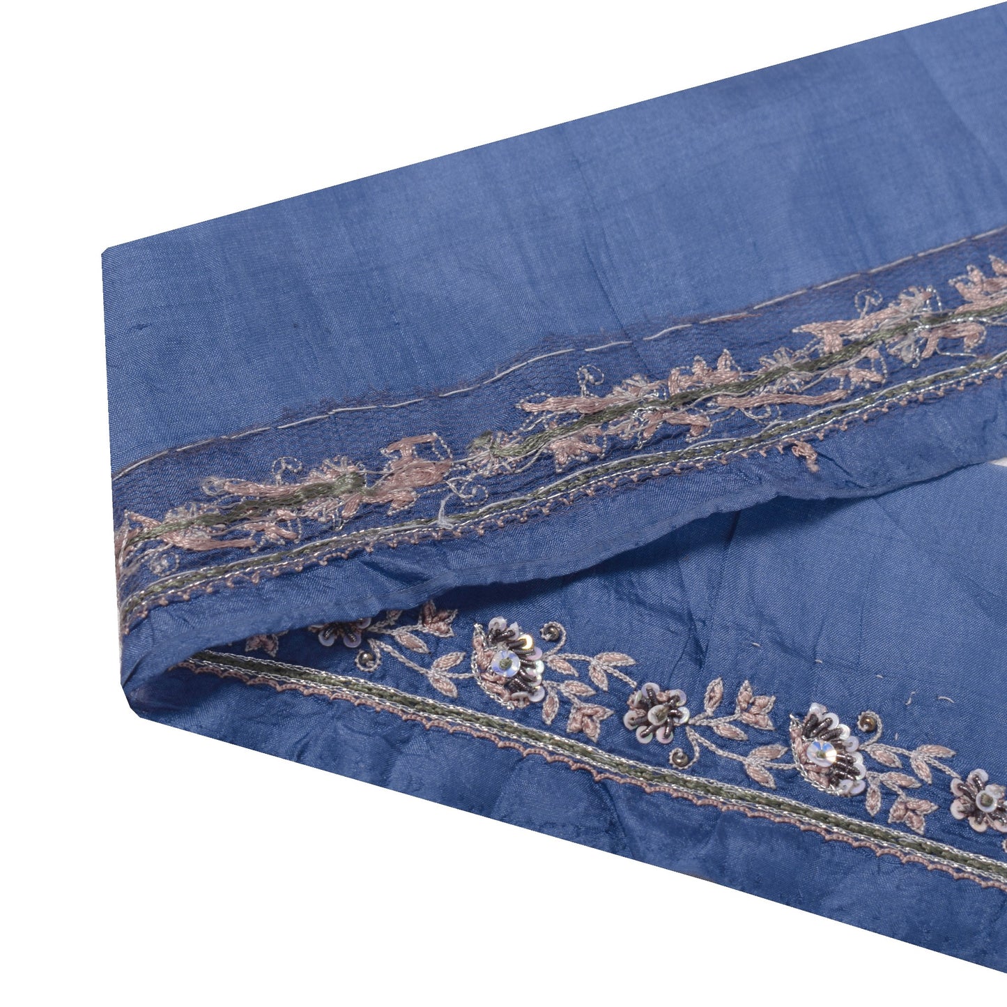 Sushila Vintage Blue Saree Border Pure Silk Handmade Craft Sewing Trim Ribbon