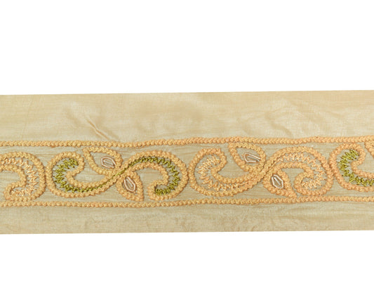Sushila Vintage Pure Tussar Saree Border Craft Sewing Trim Hand Embroidered Lace