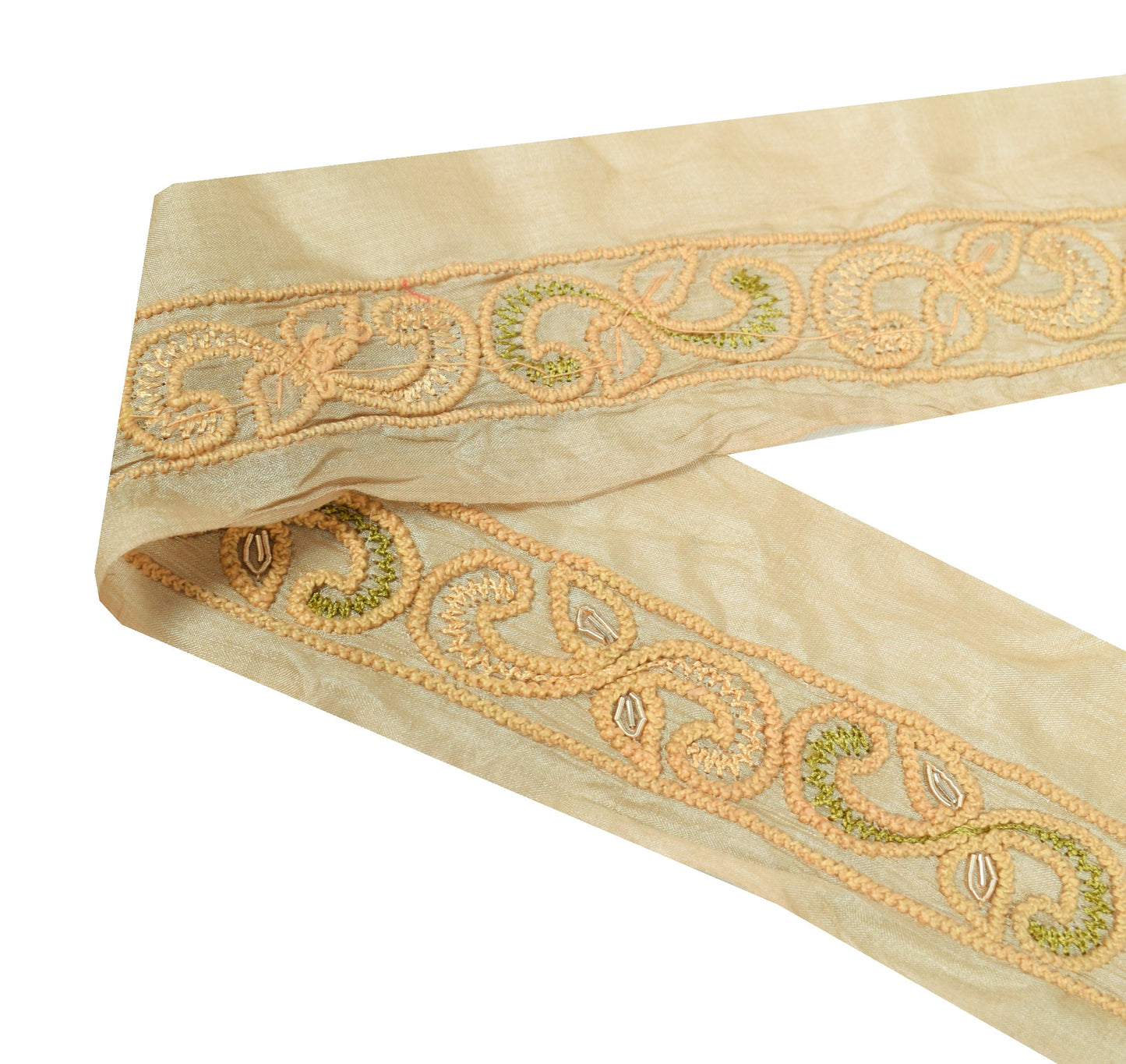 Sushila Vintage Pure Tussar Saree Border Craft Sewing Trim Hand Embroidered Lace
