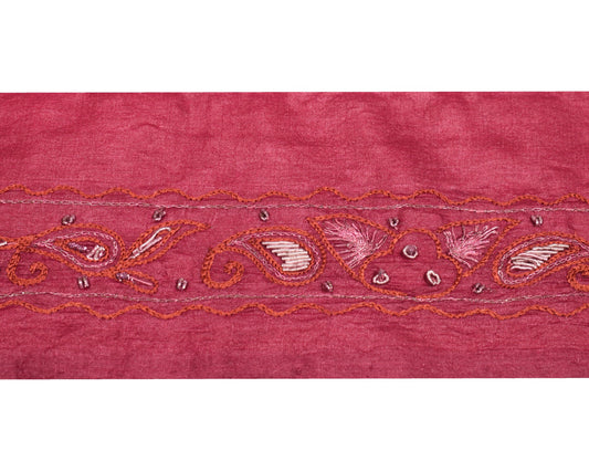 Sushila Vintage Maroon Saree Border Hand Embroidered Craft Sewing Trim Lace