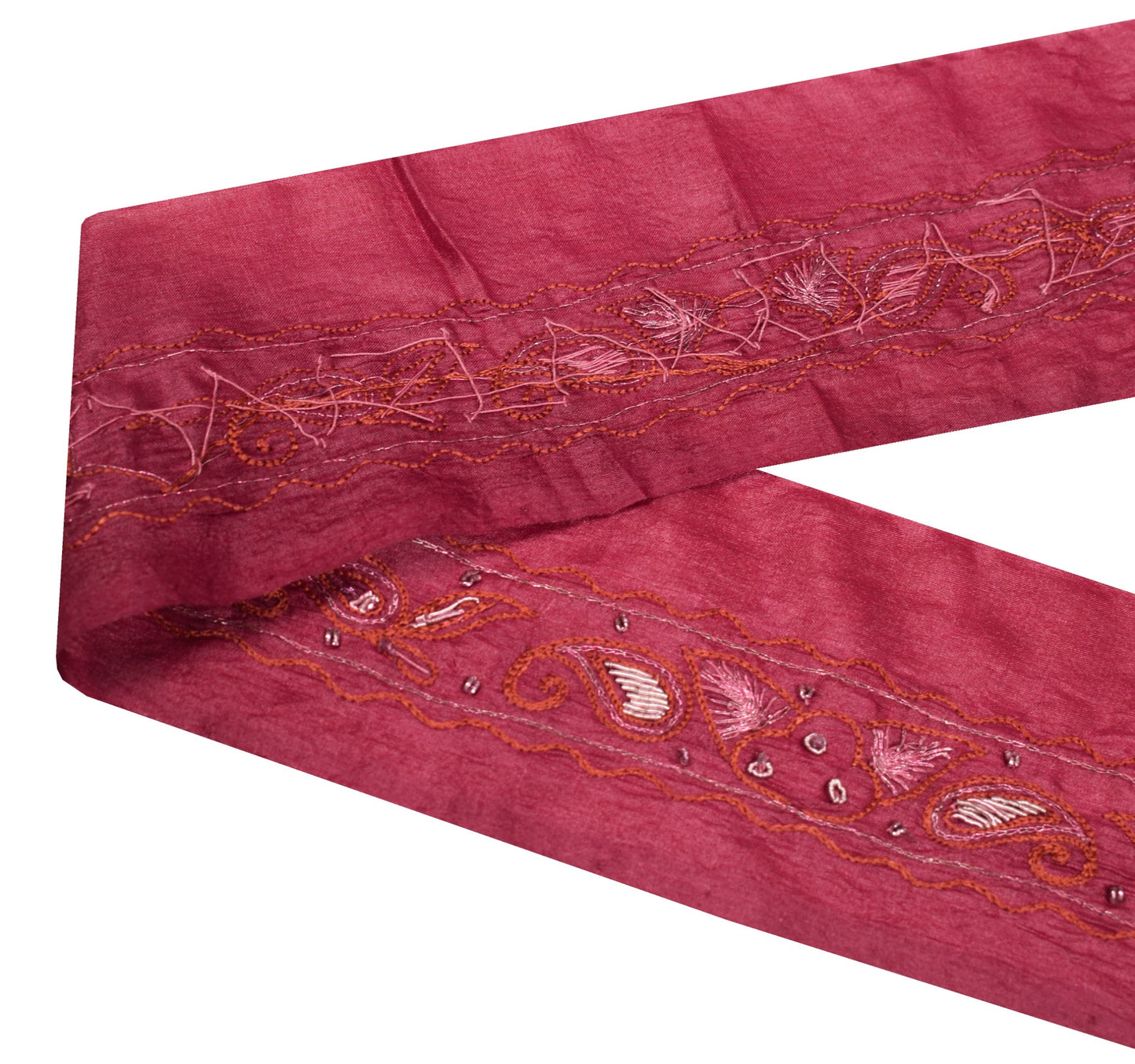 Sushila Vintage Maroon Saree Border Hand Embroidered Craft Sewing Trim Lace