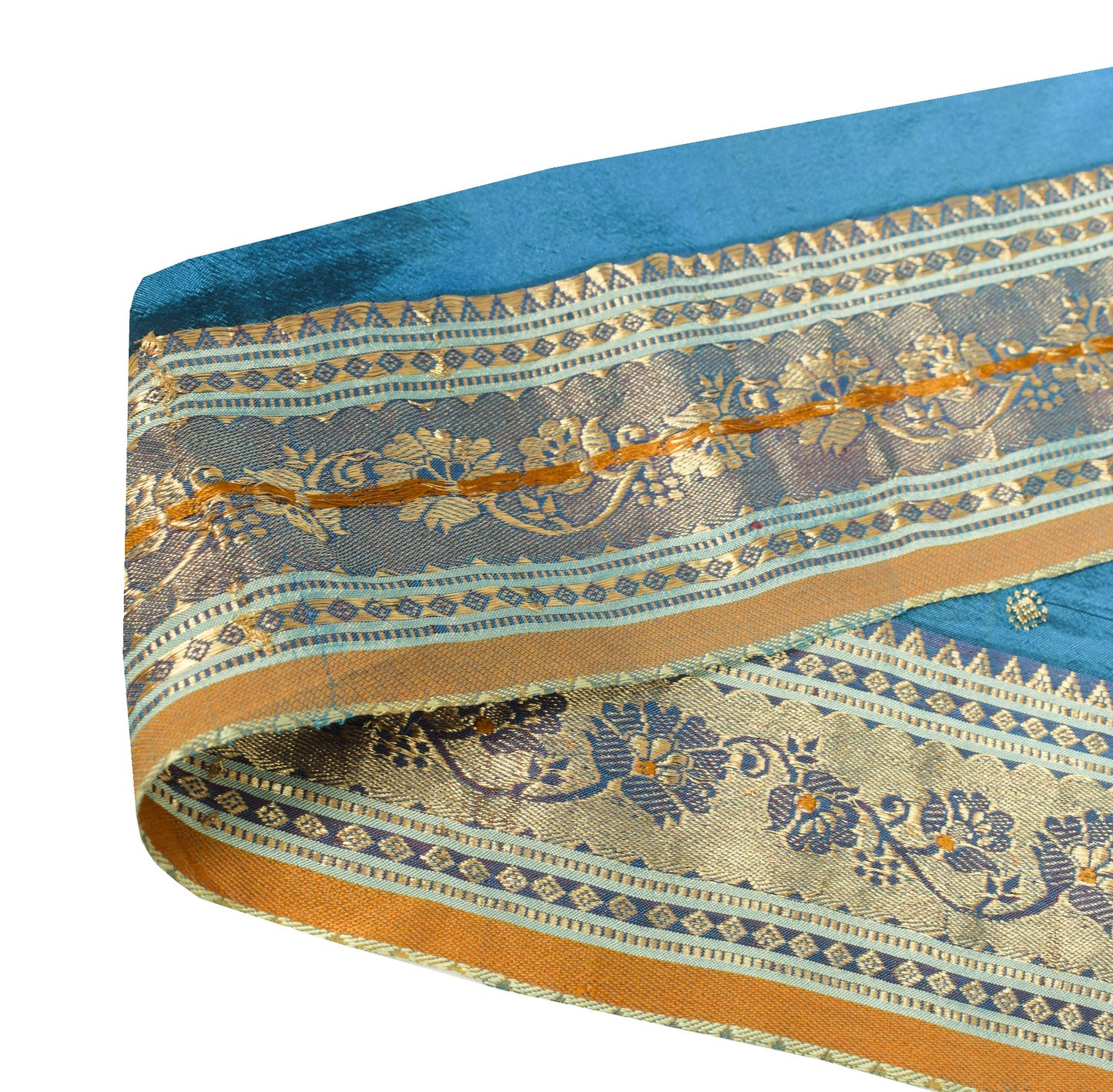 Sushila Vintage Blue-Gold Saree Border Craft Sewing Trim Woven Silk Lace Ribbon