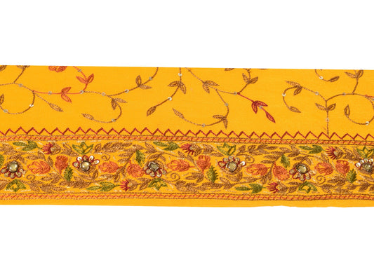Sushila Vintage Yellow Saree Border Craft Sewing Trim Hand Embroidered Lace