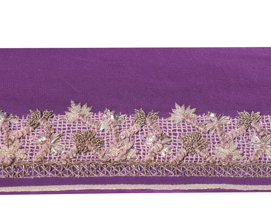 Sushila Vintage Purple Saree Border Hand Embroidery Craft Sewing Trim LaceRibbon
