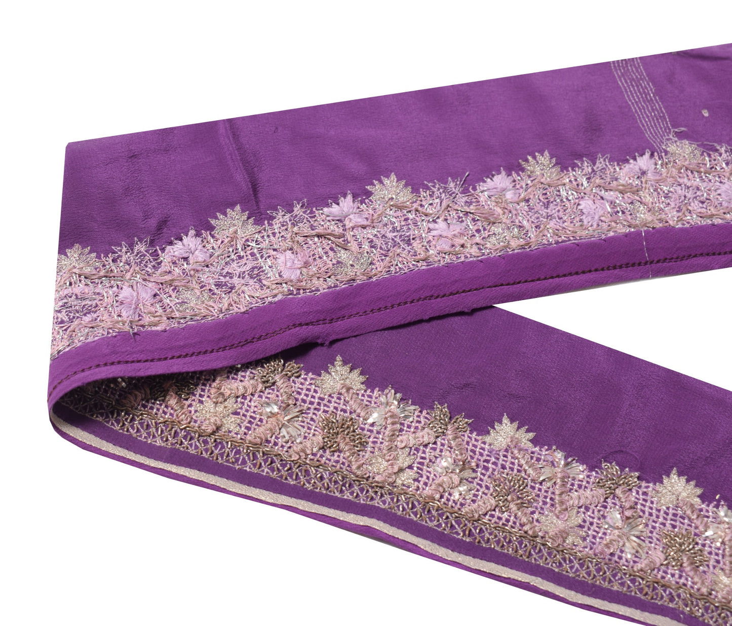 Sushila Vintage Purple Saree Border Hand Embroidery Craft Sewing Trim LaceRibbon