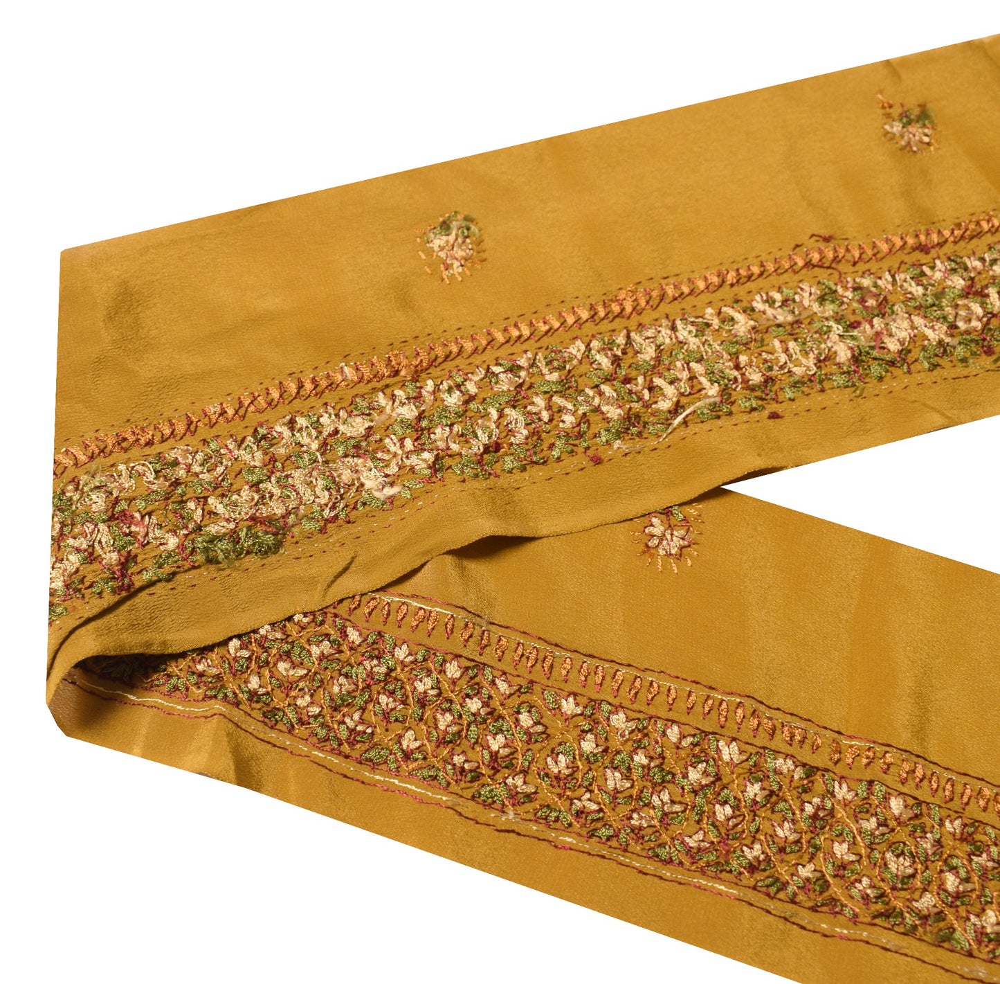 Sushila Vintage Mustard Saree Border Pure Crepe Craft Sewing Trim Lace Ribbon