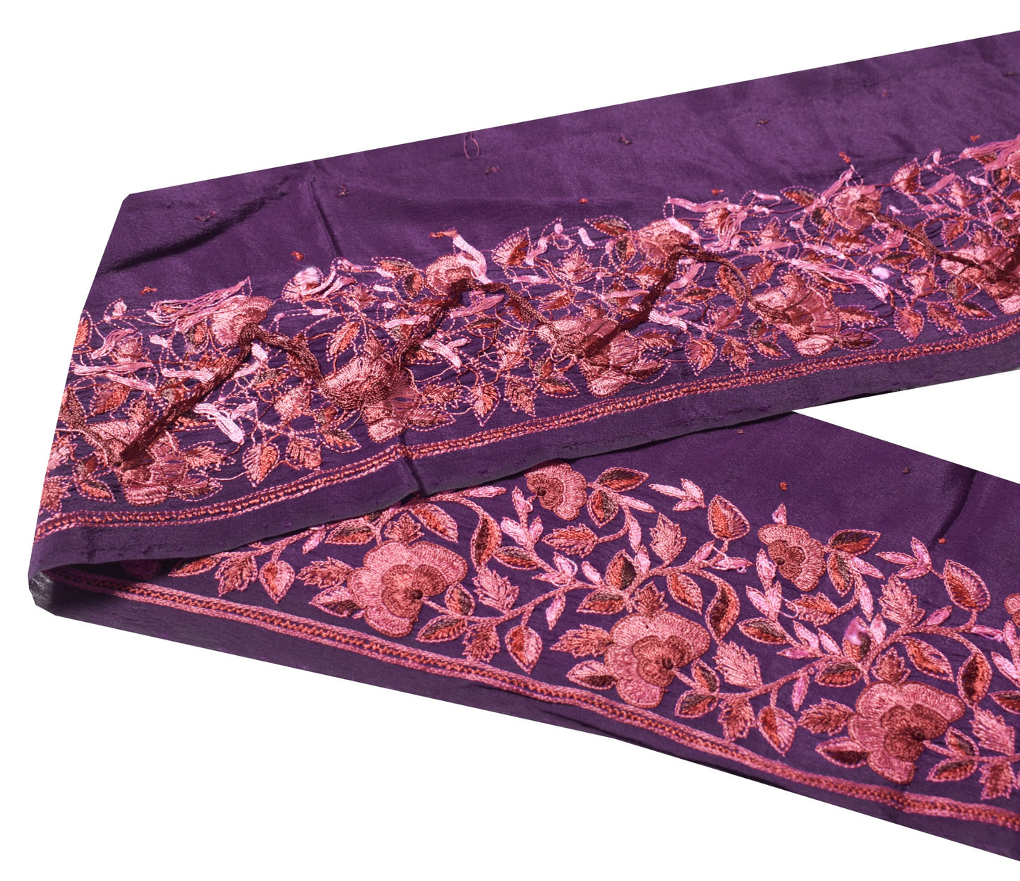 Sushila Vintage Purple Saree Border Hand Embroidered Craft Sewing Trim Lace
