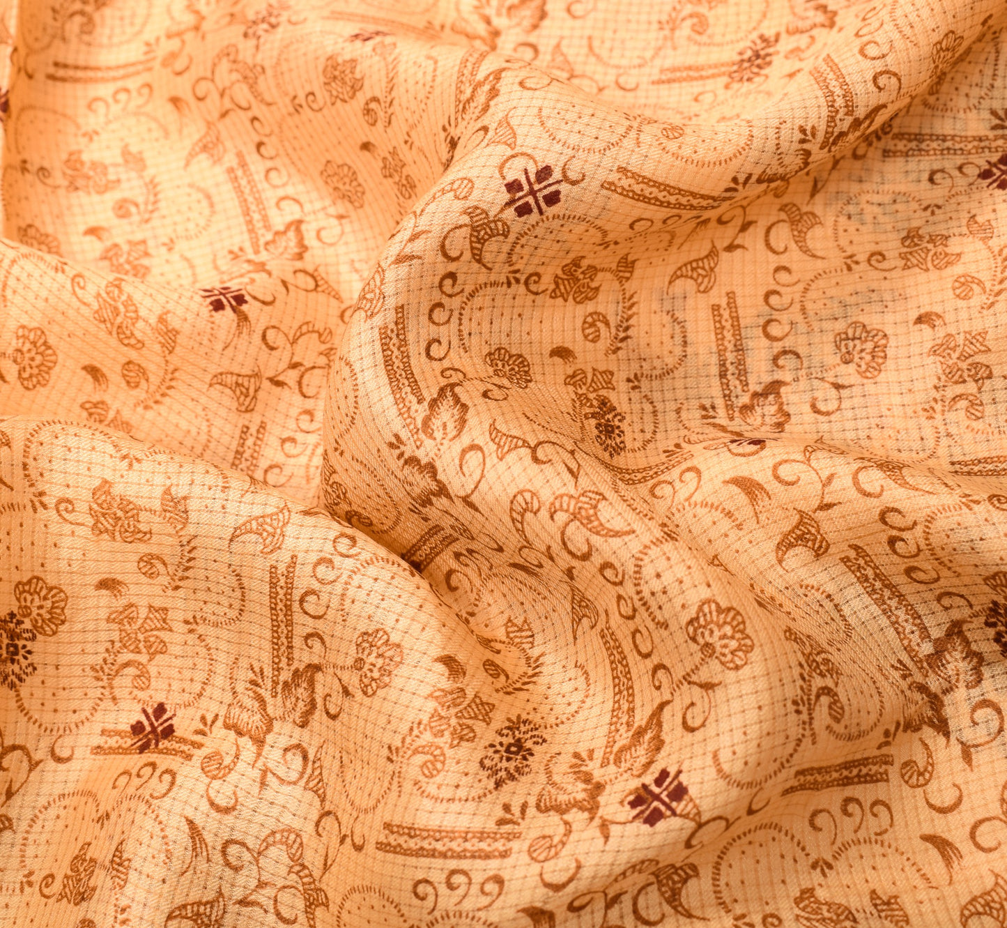 Sushila Vintage Beige Saree Pure Silk Printed Floral Woven Border Soft Fabric