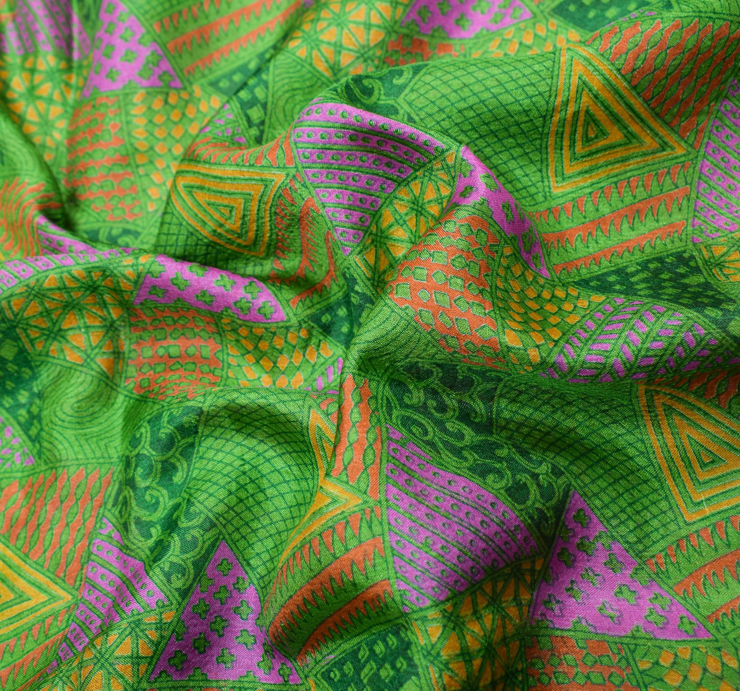 Sushila Vintage Green Saree Pure Silk Printed with Aari Work Soft Craft Fabric