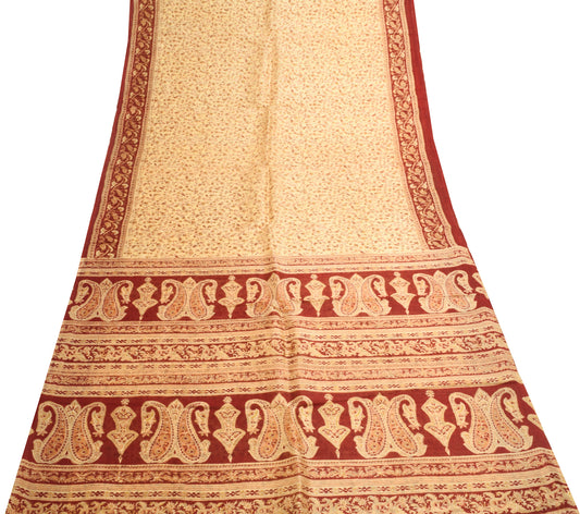 Sushila Vintage Cream Saree 100% Pure Silk Printed Soft Craft Floral Fabric