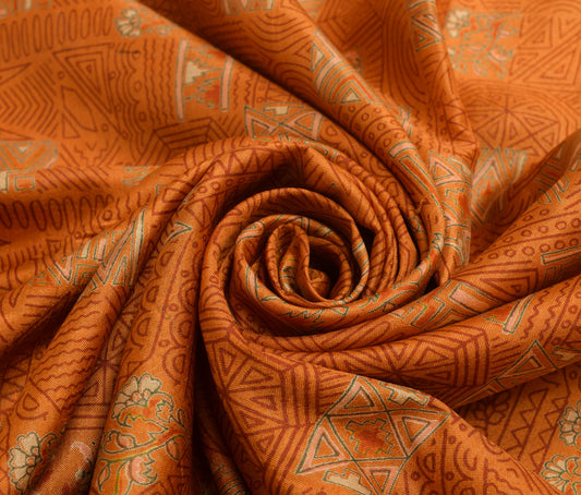Sushila Vintage Casual Saree 100% Pure Silk Printed Rust Soft Craft Fabric