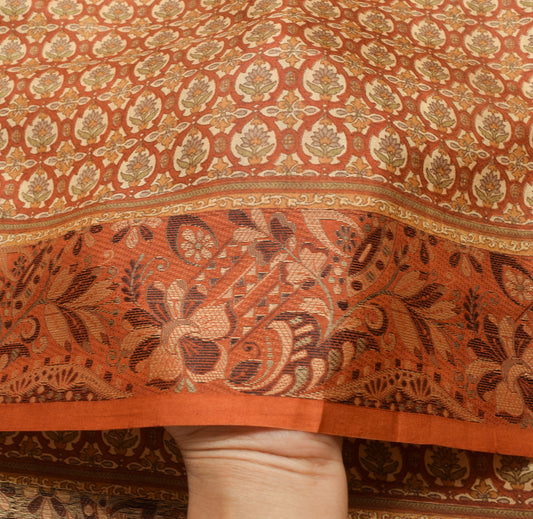 Sushila Vintage Brown Saree 100% Pure Silk Printed Soft Floral Craft Fabric