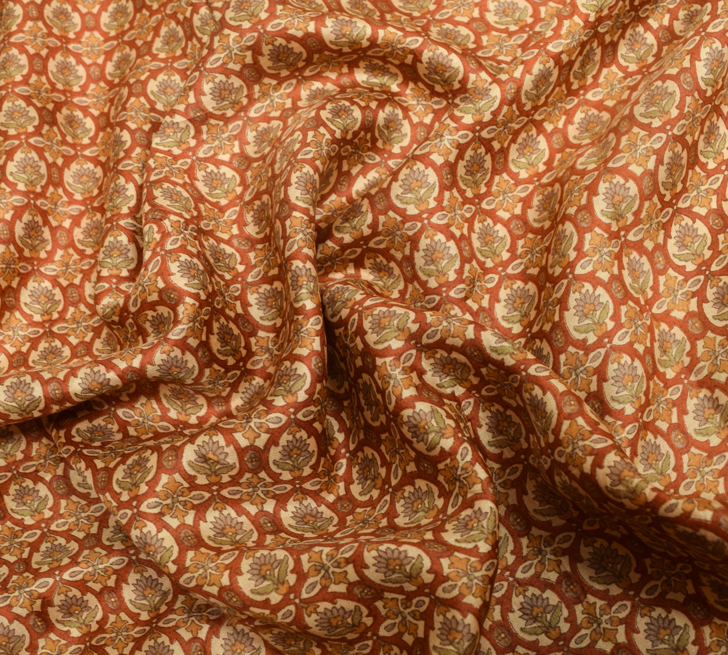 Sushila Vintage Brown Saree 100% Pure Silk Printed Soft Floral Craft Fabric