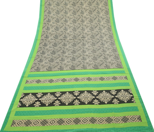 Sushila Vintage Black Saree Crepe Silk Printed Soft Fabric For Wearing Crafting