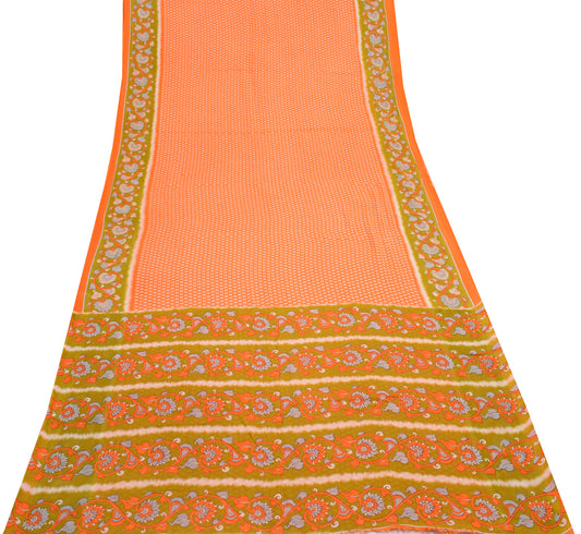 Sushila Vintage Orange Saree 100% Pure Cotton Printed Floral Soft Craft Fabric