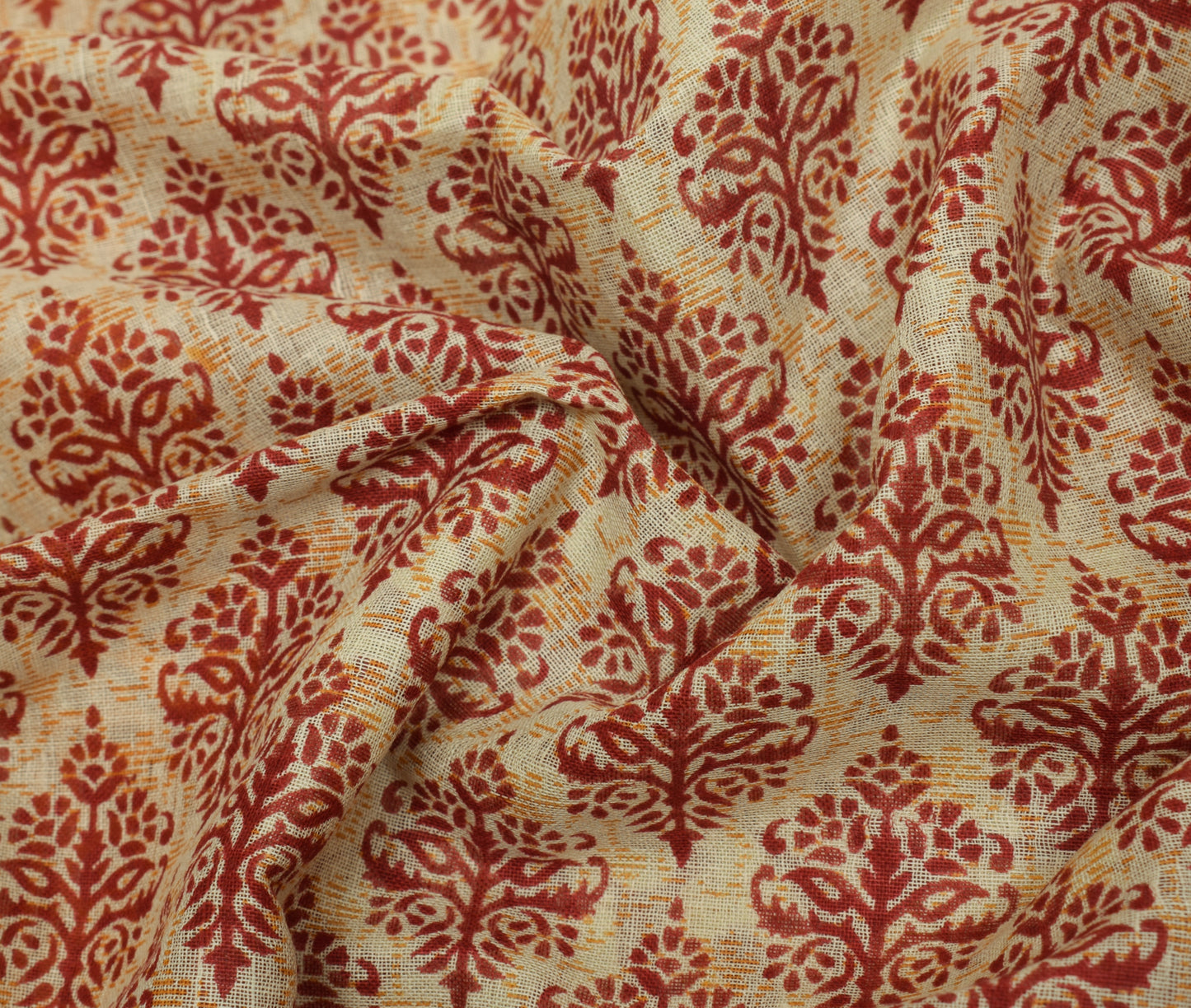 Sushila Vintage Cream Indian Saree 100% Pure Cotton Printed Floral Craft Fabric
