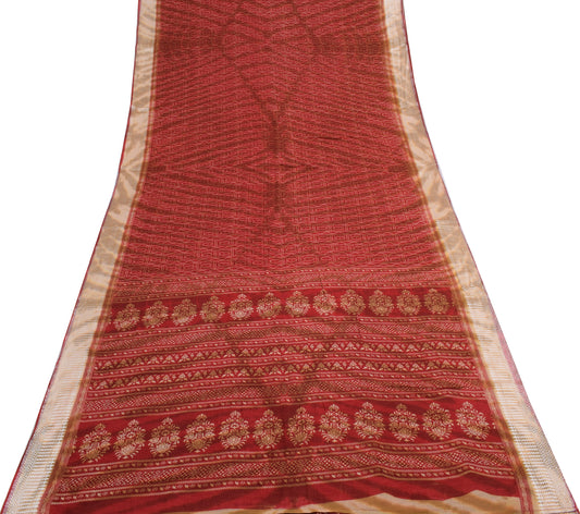 Sushila Vintage Maroon Saree 100% Pure Cotton Bandhani Printed Soft Craft Fabric
