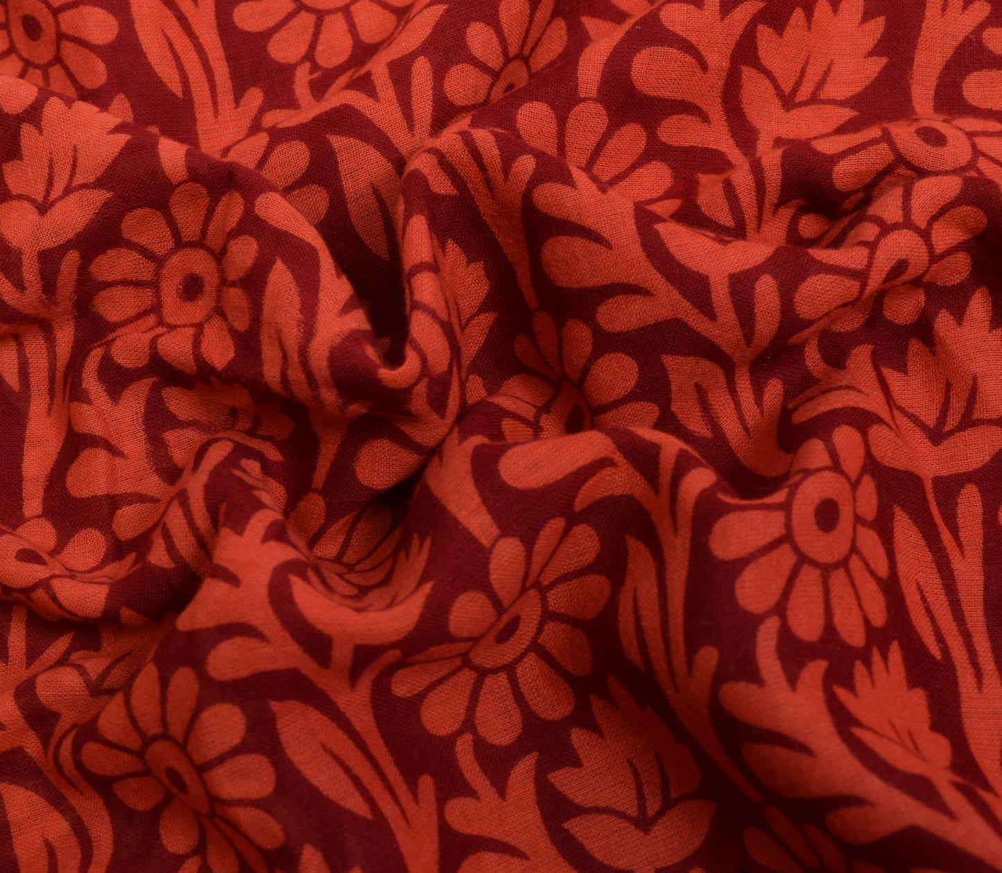 Sushila Vintage Maroon Saree 100% Pure Cotton Floral Printed Soft Craft Fabric