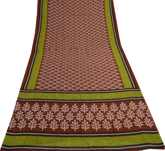 Sushila Vintage Brown Saree 100% Pure Cotton Printed Floral Soft Craft Fabric