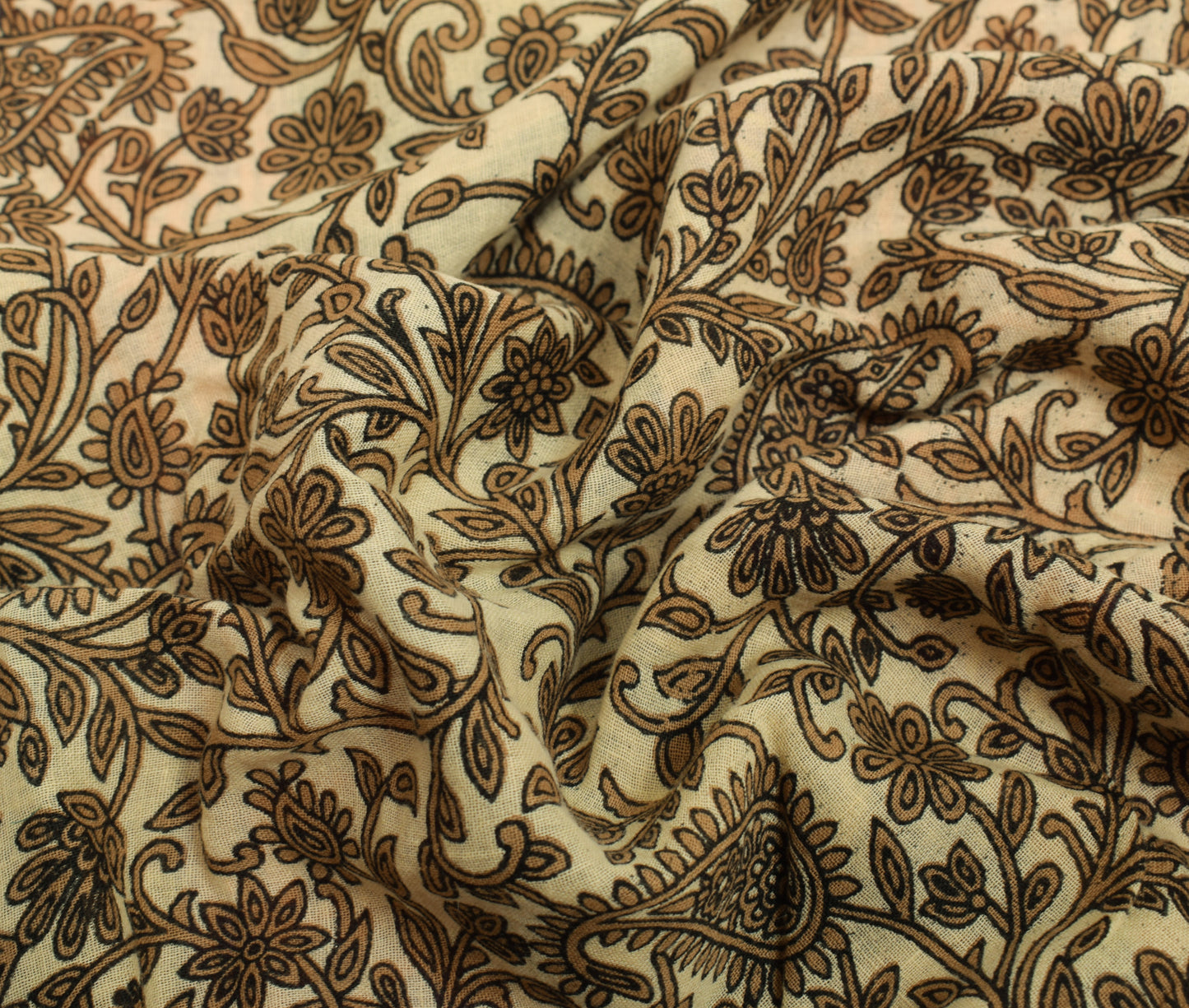 Sushila Vintage Cream Saree 100% Pure Cotton Printed Paisley Soft Craft Fabric