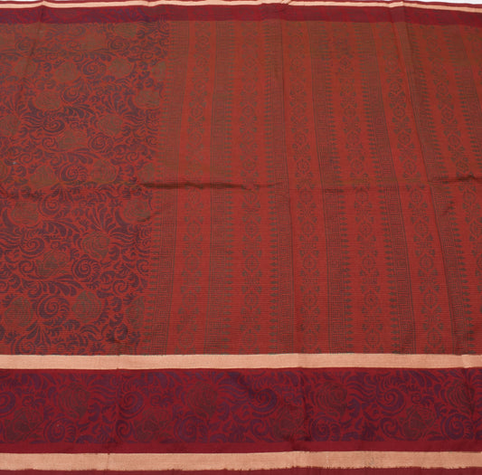 Sushila Vintage Maroon Saree Blend Cotton Silk Printed Floral Craft Fabric