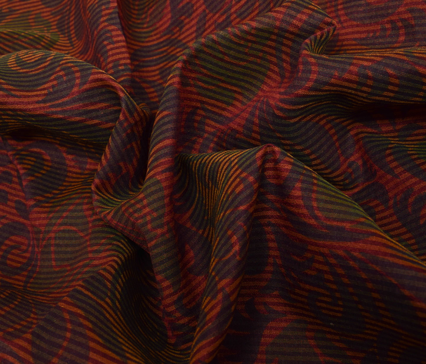 Sushila Vintage Maroon Saree Blend Cotton Silk Printed Floral Craft Fabric