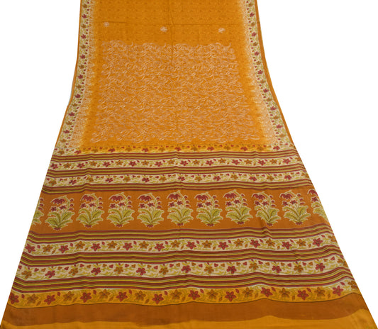 Sushila Vintage Mustard Saree 100% Pure Cotton Printed Floral Soft Craft Fabric