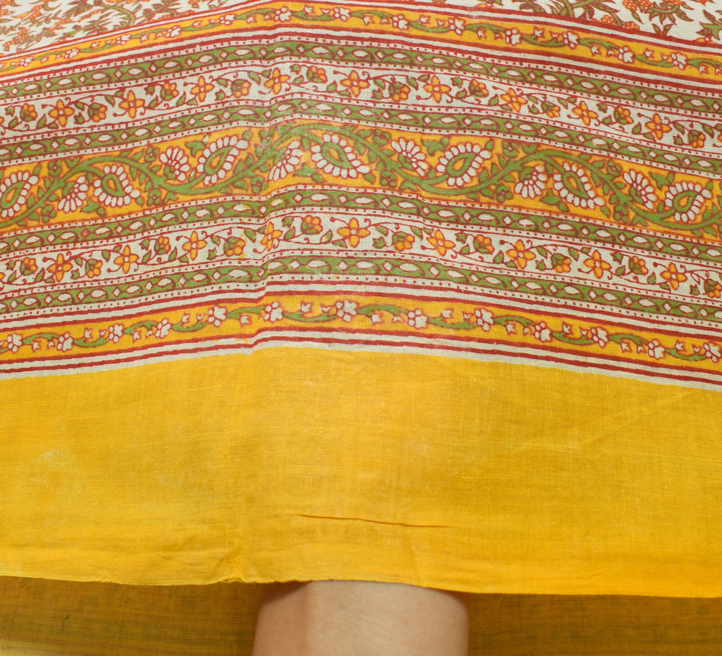 Sushila Vintage White Indian Saree 100% Pure Cotton Printed Floral Craft Fabric