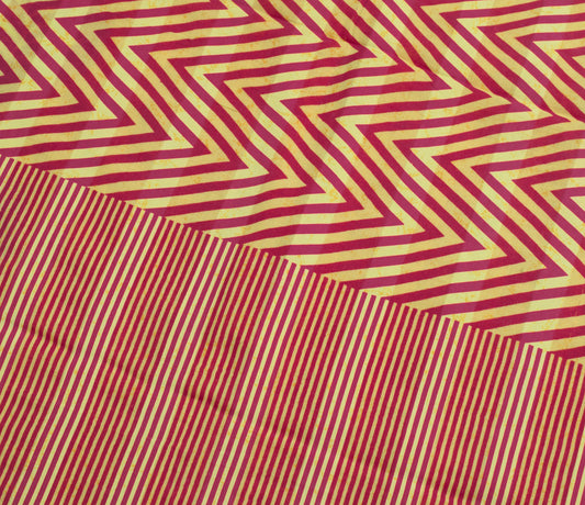 Sushila Vintage Orange Saree 100% Pure Cotton Printed Striped Soft Craft Fabric