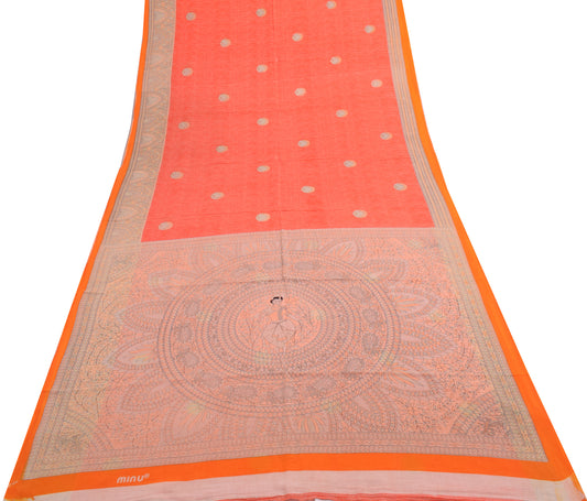 Sushila Vintage Saree 100% Pure Cotton Madhubani Printed Soft Craft Fabric