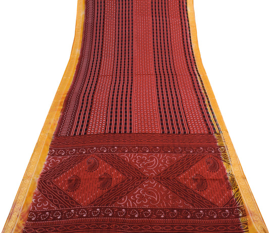 Sushila Vintage Saree 100% Pure Cotton Printed Maroon Floral Soft Craft Fabric
