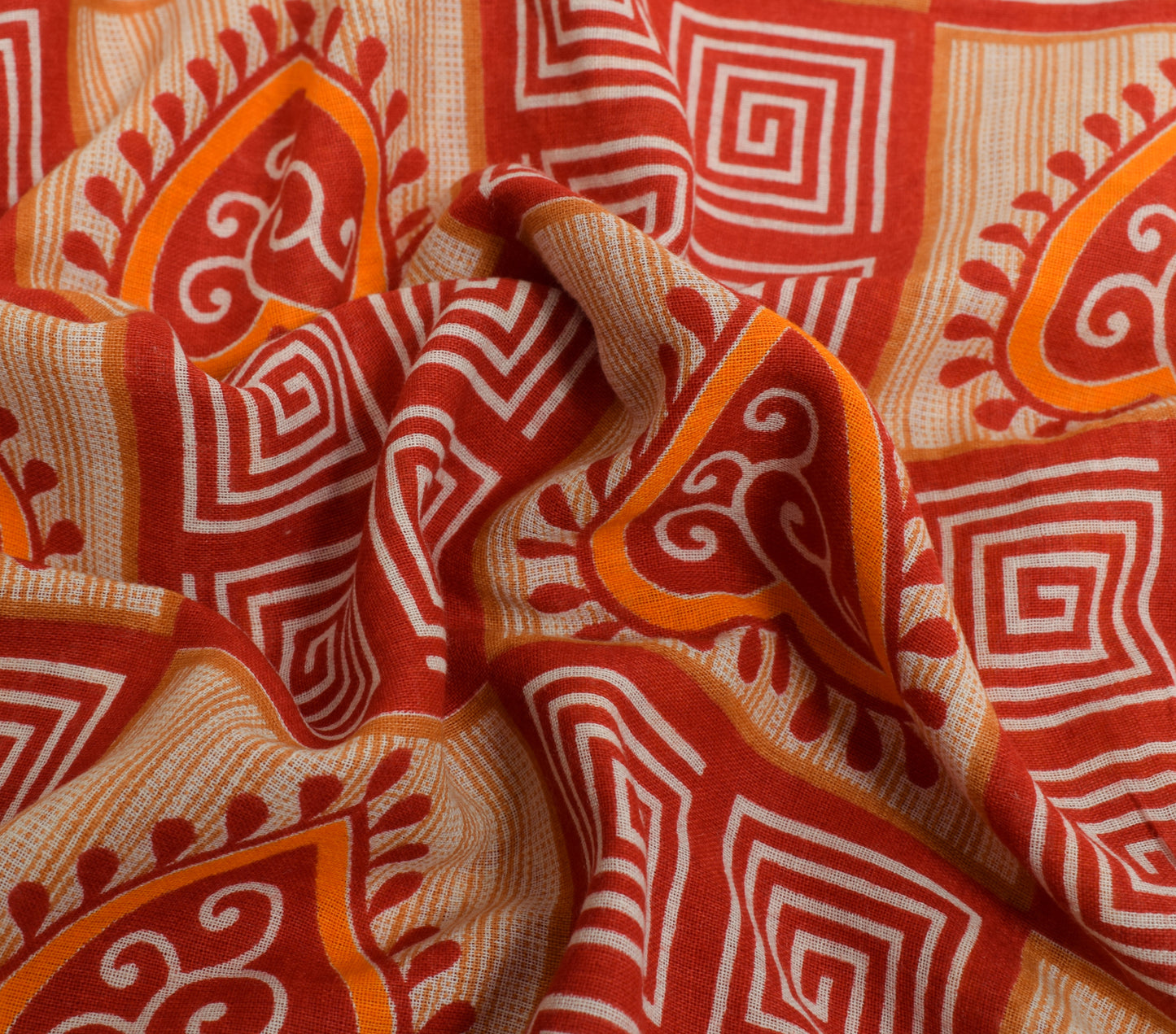 Sushila Vintage Red Saree 100% Pure Cotton Printed Floral Soft Craft Fabric